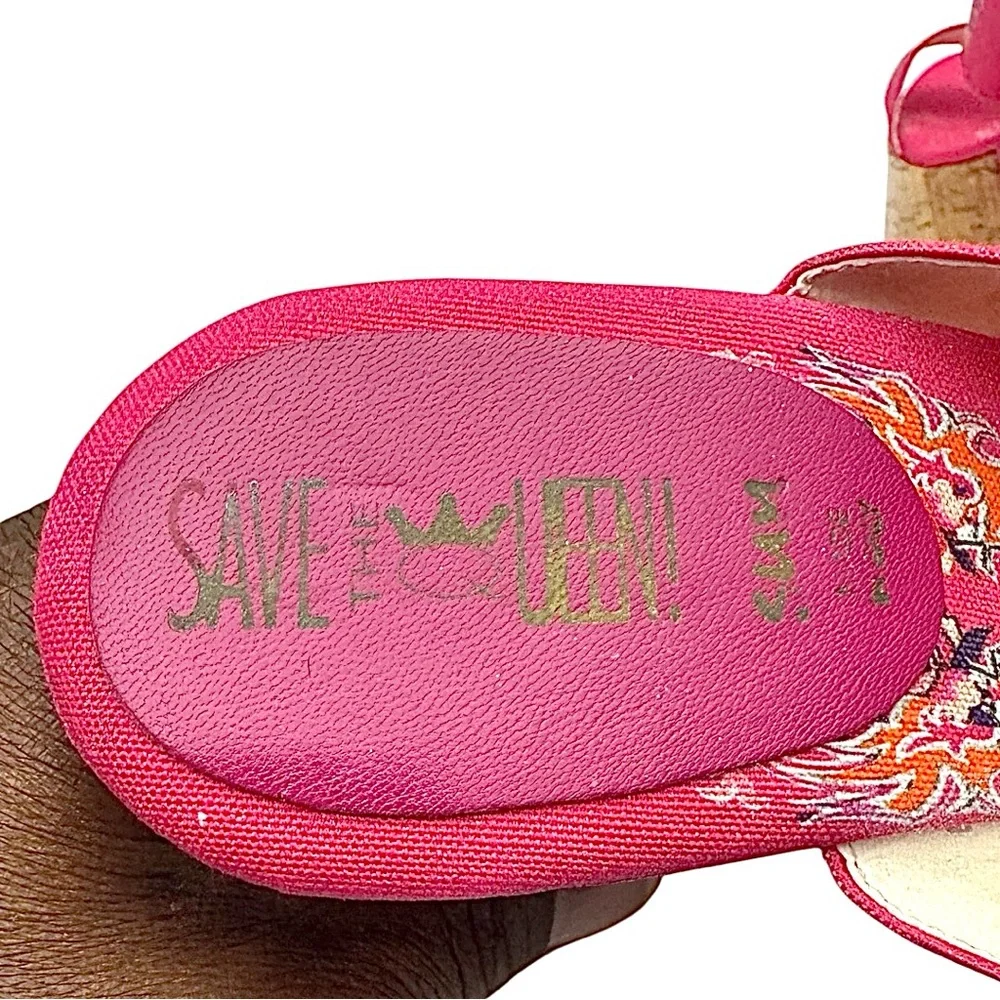 Save The Queen Pink Strappy Wedge Sandals EU 38 US 7 Made in Italy Vintage